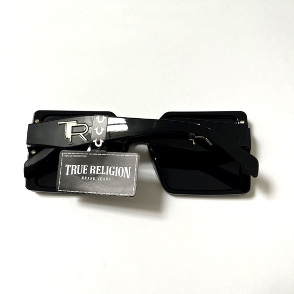 New Original TRUE RELIGION Square Sunglasses Oversized Acetate Black Studded - Picture 5 of 6